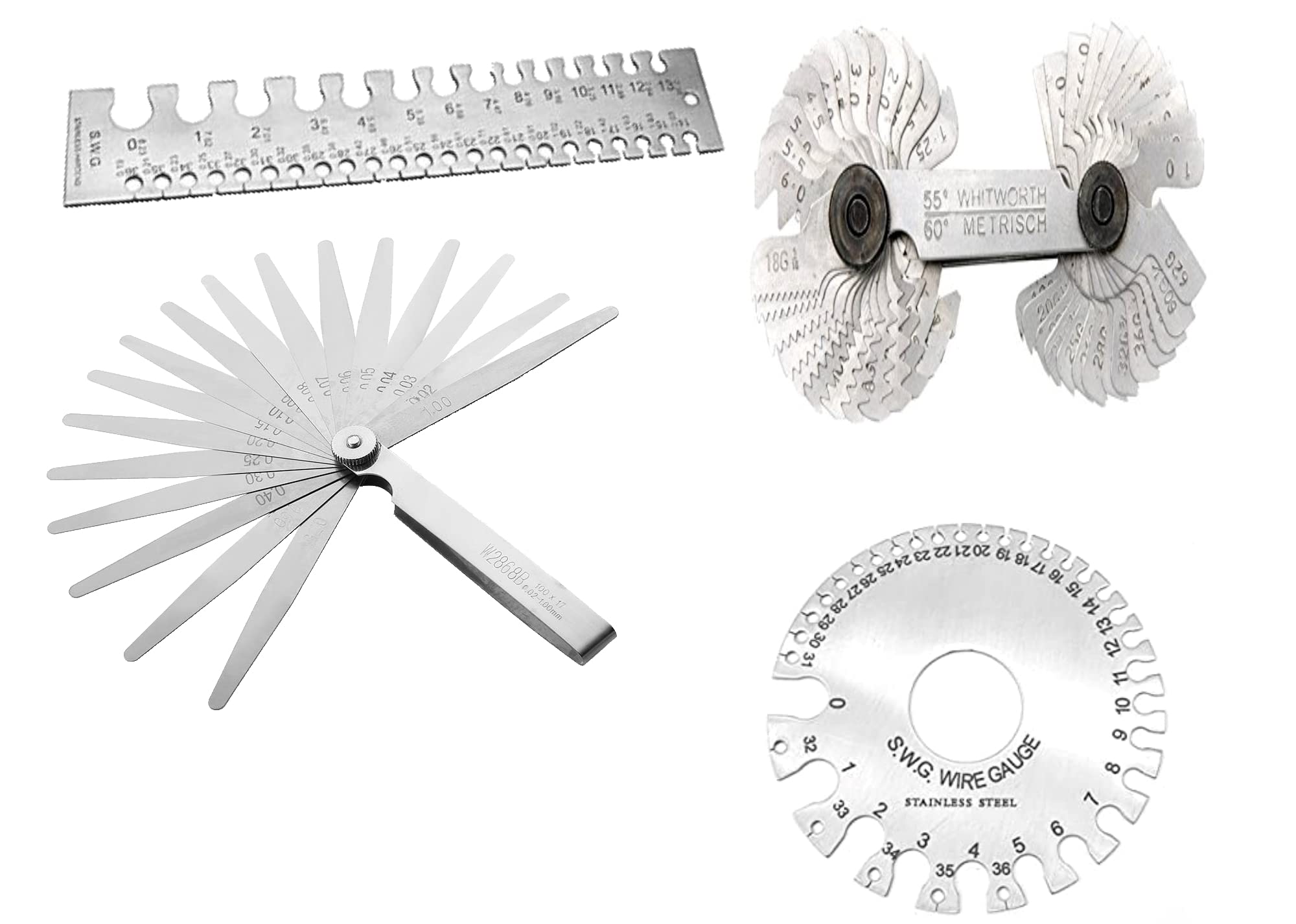 Buy Feeler Gauge Set 26 Blades .03 to 1.00 MM, Screw Pitch Gauge/Thread