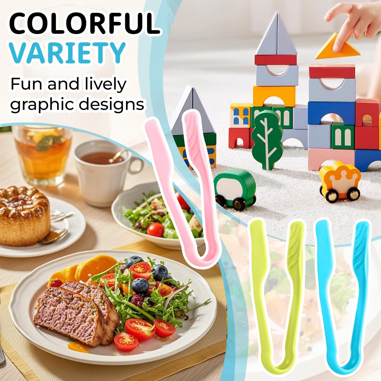 3PCS Plastic Serving Tongs, 6 Inch Mini Kitchen Tweezers