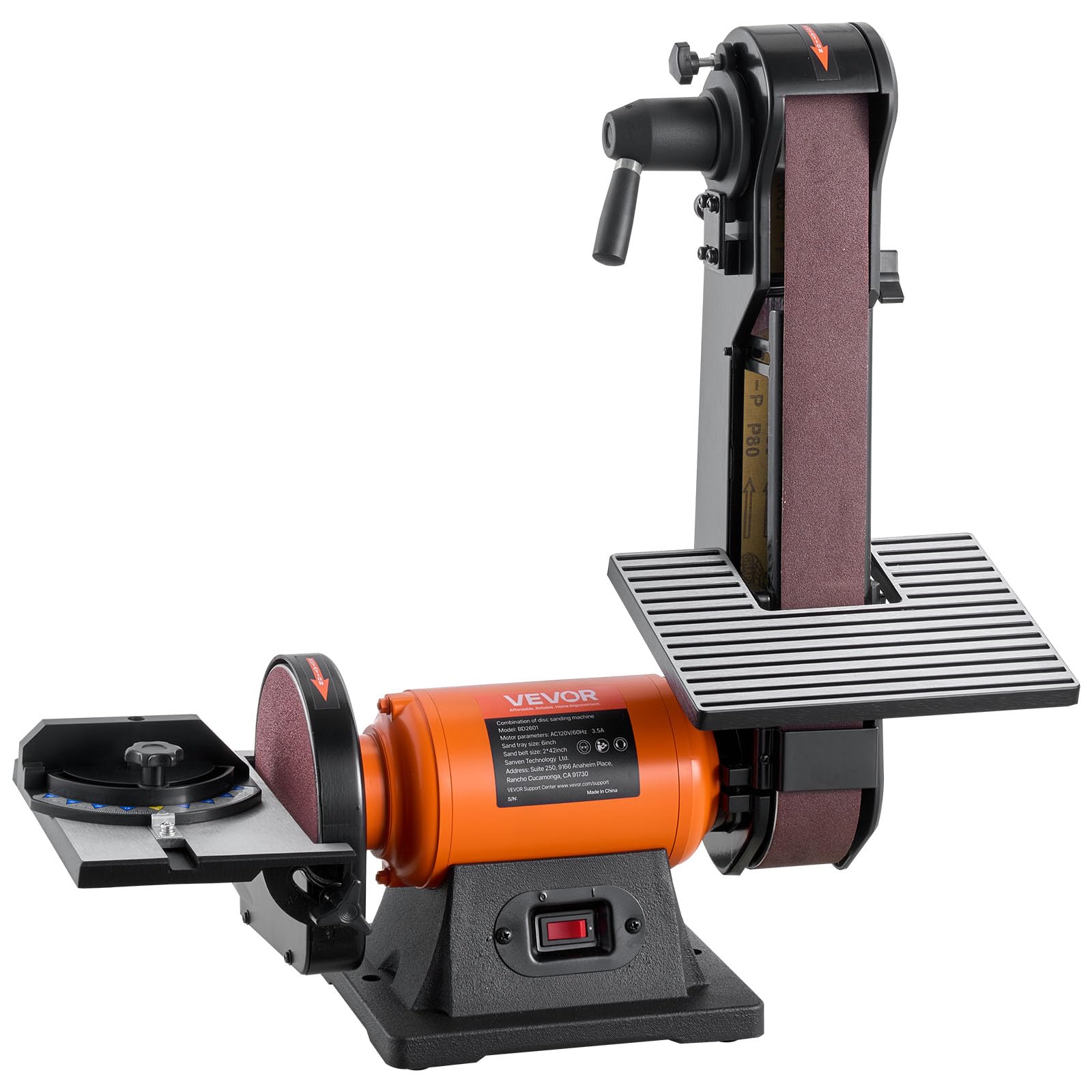 VEVOR 6" Disc Sander & 2" x 42" Belt Sander, 420W Professional Bench Belt Disc Sanders Combo with Multiple Angle Adjustments for DIY Woodworking,