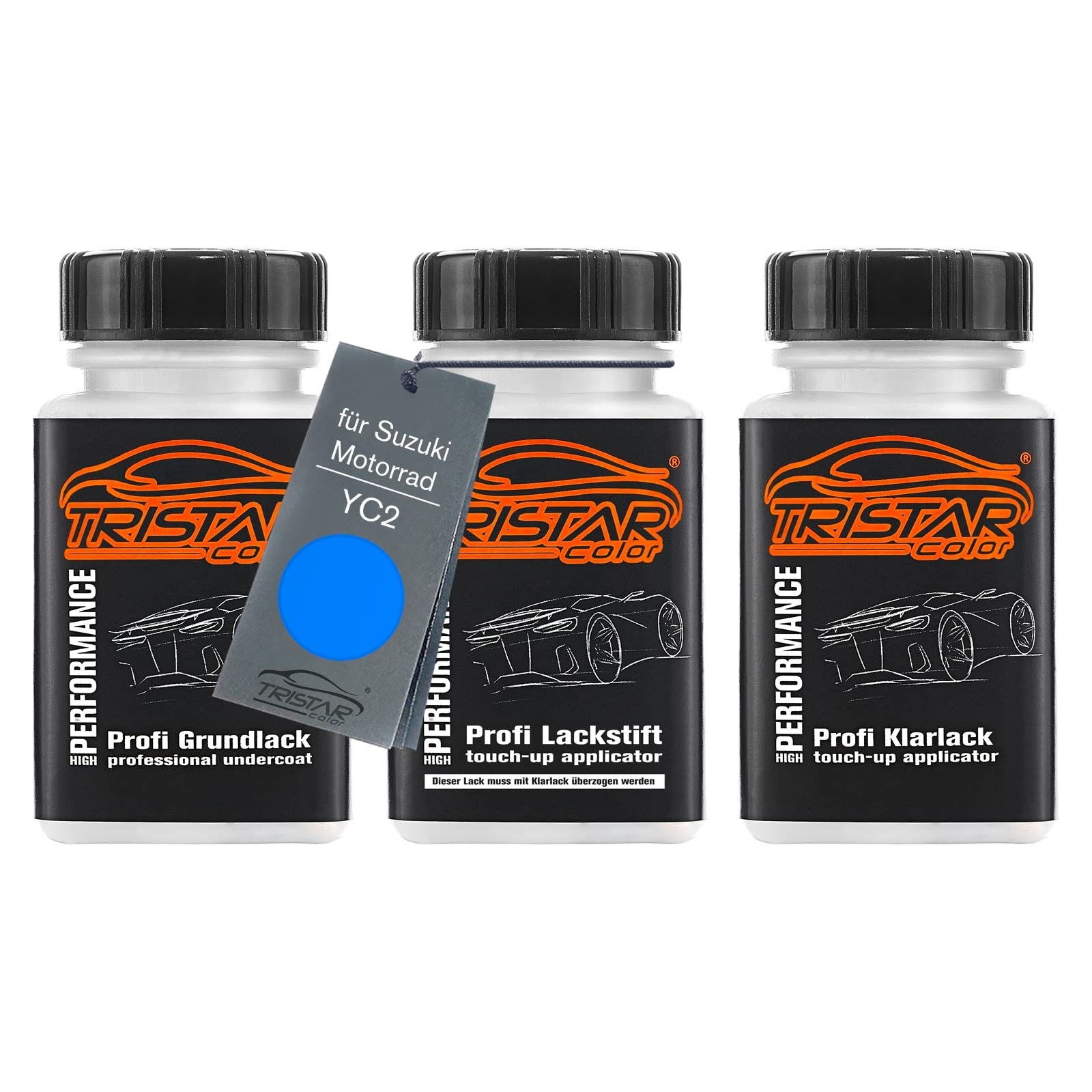 TRISTARcolor Peinture moto Kit crayon de retouche peinture pour Suzuki Motorrad YC2 Candy Grand Blue Perl Peinture de fond peinture de base vernis clair 50 ml chacun