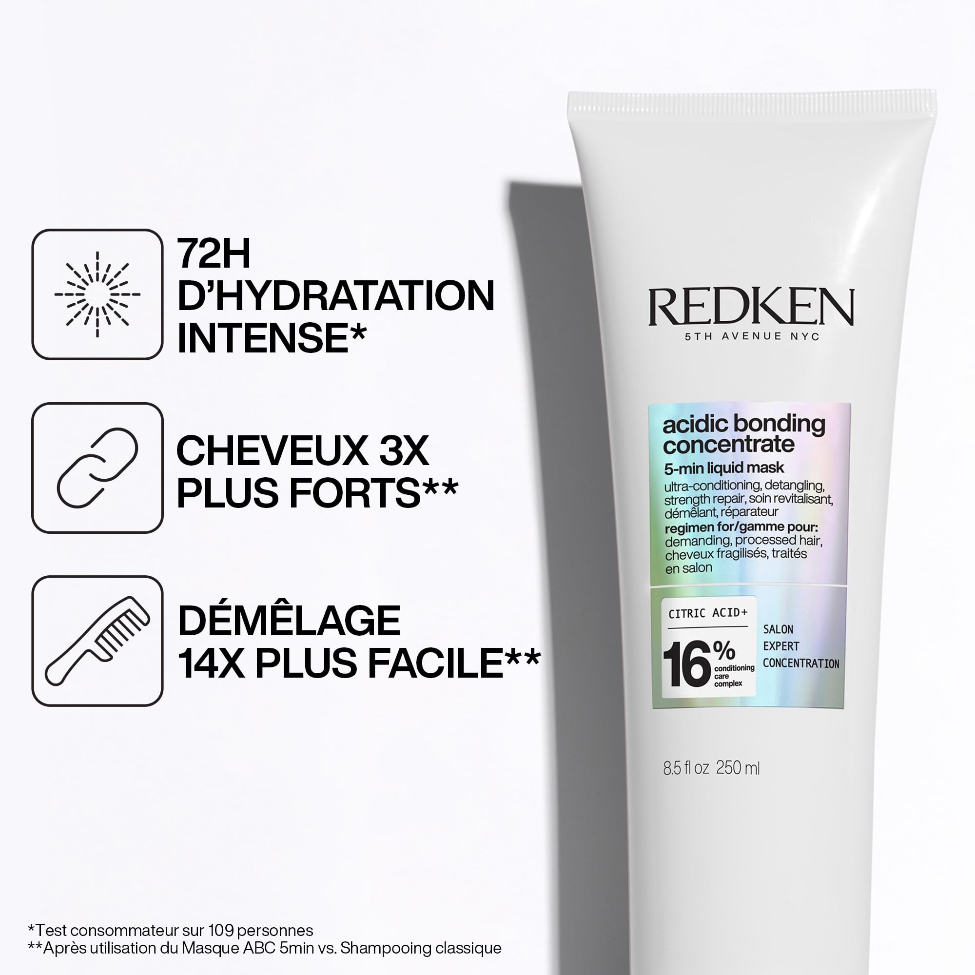 REDKEN - Routine Cheveux Abimés - Acidic Bonding Concentrate - 56% de Casse en Moins - 82% de Fourches en Moins - Cheveux 11x Plus Lisses - Shampoing (300ml) + Masque (250ml) + Leave in (150ml)