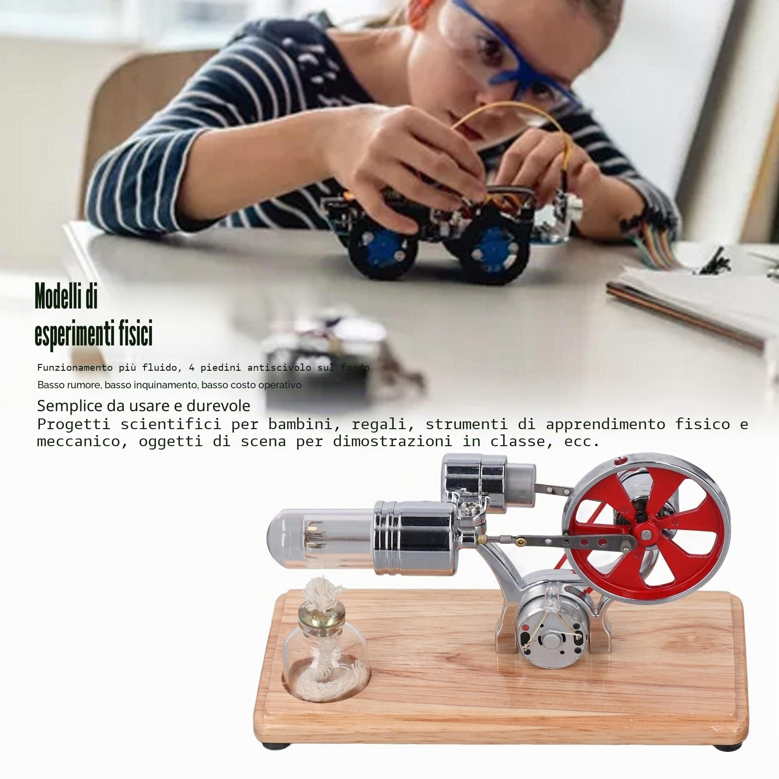 Modello di Motore Stirling, Kit Educativo Motore ad Aria Calda, Basso Rumore, 16 x 8,4 x 9,4 cm, per Presentazioni in Classe