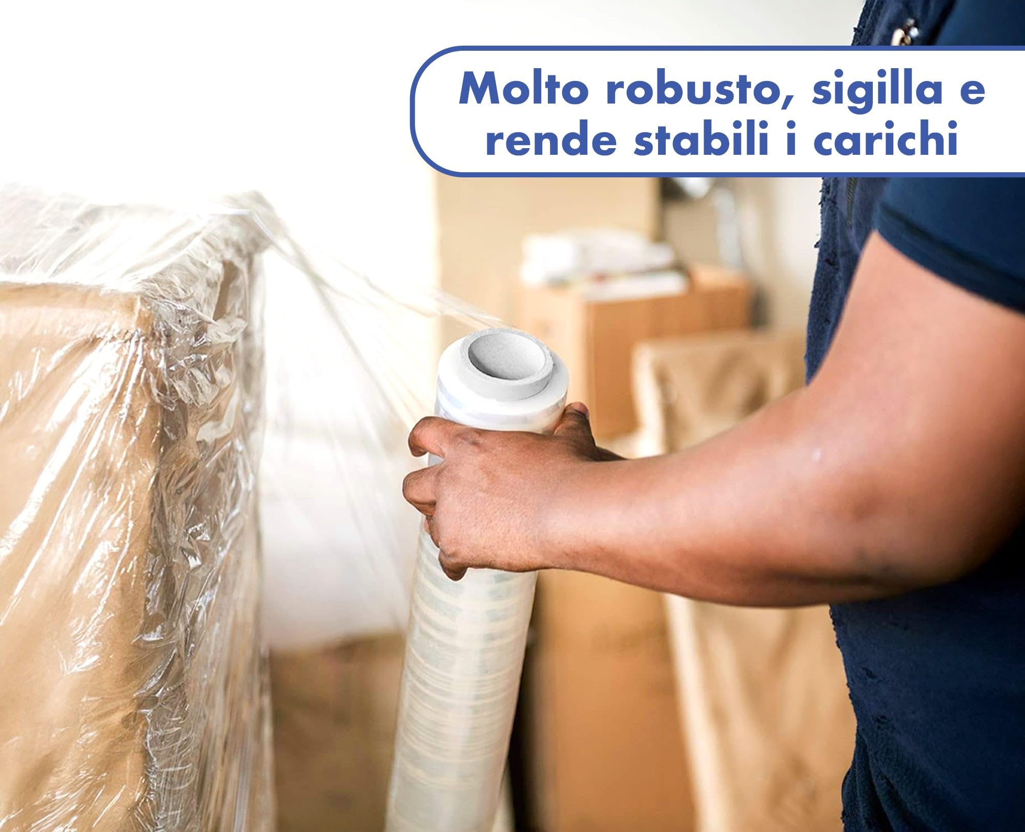 Film Estensibile Trasparente 2,8kg per Imballaggio 184mt x 50cm Pellicola Extra Resistente per Spedizioni e Trasloco (6 pezzi)