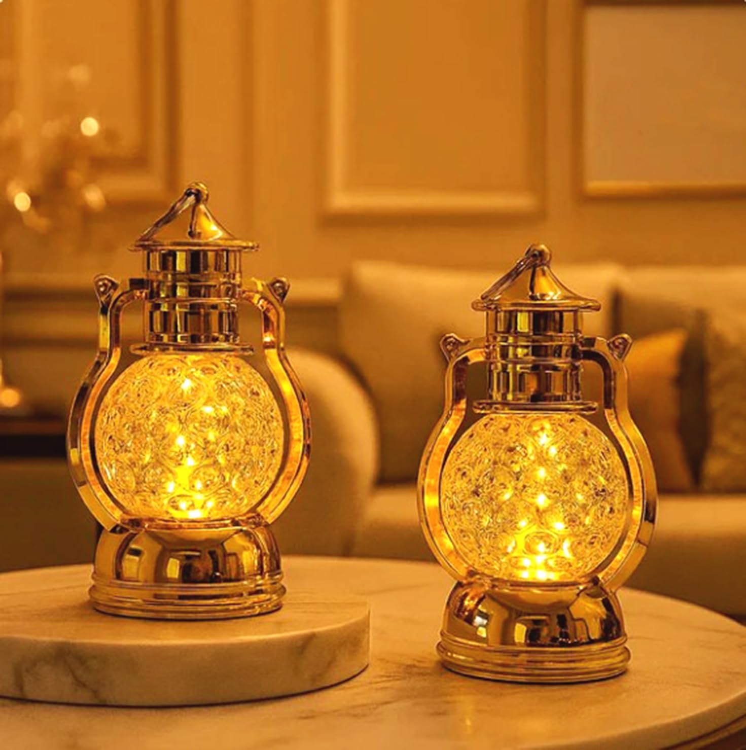 Gold LED Lantern Candle – Decorative Flameless Candle Light Diwali Ramadan Lamp, Party Decoration, Retro Design Decorative Centerpiece Pack of 2pcs-image-26
