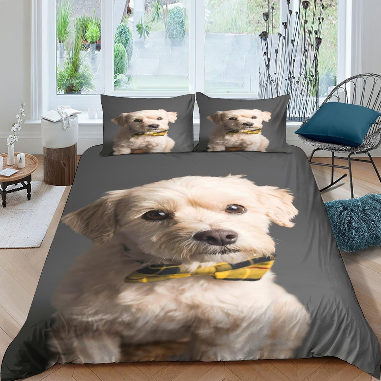 Ctjqhvkz Style-4 3D Printed White Puppy Fitted Sheet Microfiber Soft Dog Portrait Bed Sheet For Bedroom Guest Room Mattress Protection Single（135X200cm）