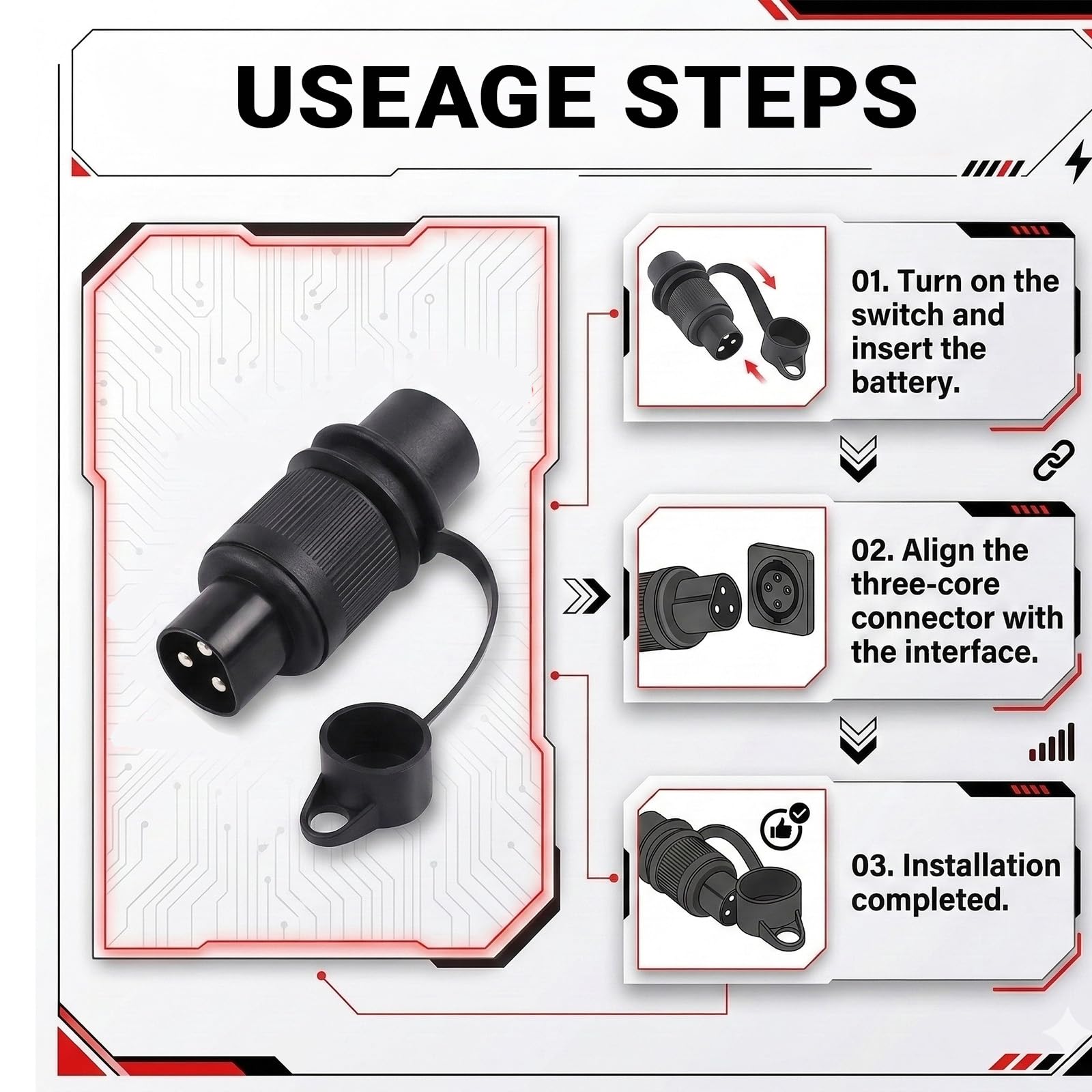 Enchufe de remolque (3 pines, 12 V, conector de enganche de 3 pinos, macho, para coche, conector de remolque de 3 polos, resistente al agua, para coches agrícolas, camiones, caravanas — view 3