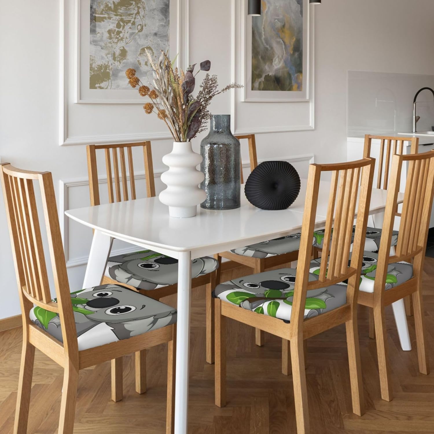 Koala Art Print Square Cushion Covers 6 Pcs Set Elastic Non-Slip Seat Cushion Slipcovers Pet Furniture Protectors for Chair, Sofa