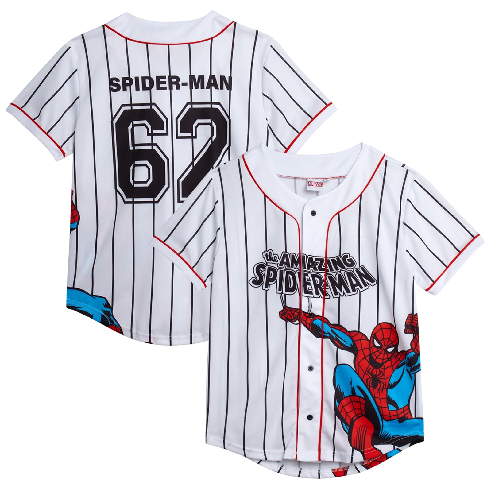 Marvel Spider-Man Boys Baseball Jersey - Novelty Fashion Vintage Spidey Shirt - Avengers Jersey Top for Boys (Sizes: 4-20)