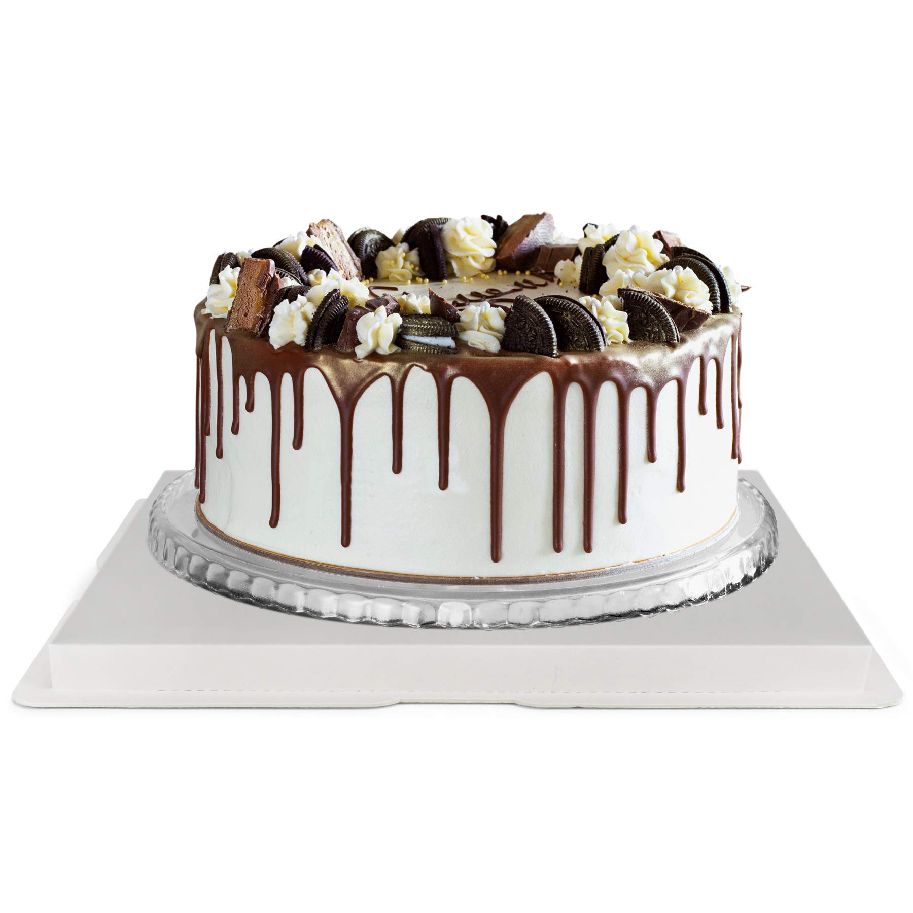 Caja transparente para pasteles, paquete de 2 contenedores para tartas de 10 x 10 x 9 pulgadas con cinta transparente con tapa, paquete de regalo para cumpleaños, boda, color blanco