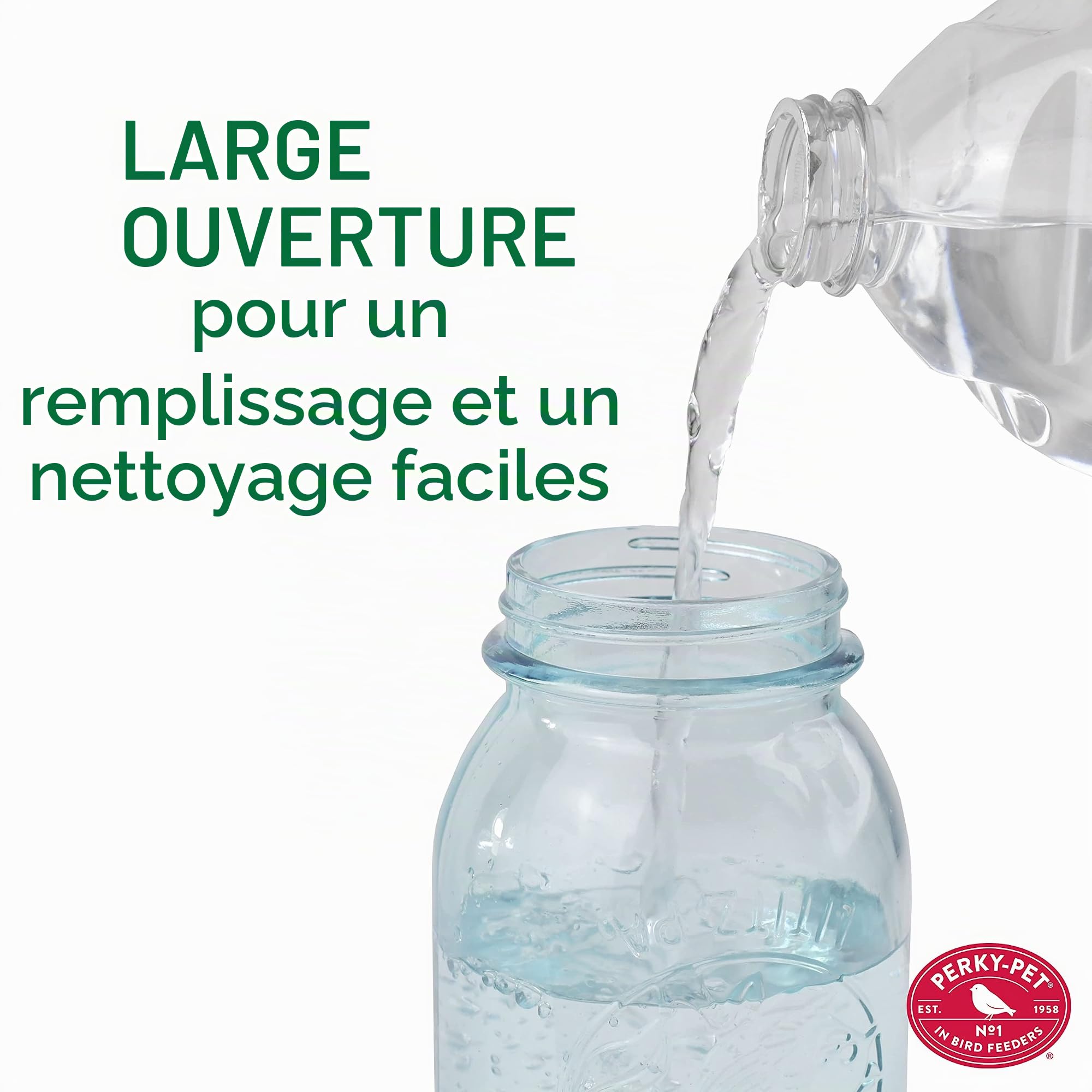 Perky-Pet Abreuvoir à oiseaux Bocal - Décoration en verre à suspendre dans le jardin - Facile à remplir - Capacité max. 1L d'eau #783