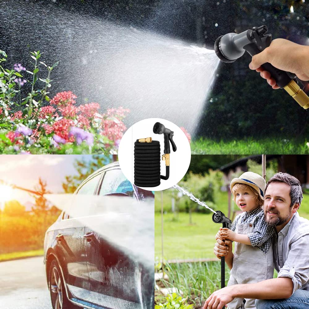 BRICOZONE Tubo Da Giardino Estensibile Raccordi In Ottone Massiccio Tubo Flessibile Per Acqua Valvola Di Arresto E Ugello Multifuzione Autolavaggio Esterno Giardino 8 Funzioni (10/30 M