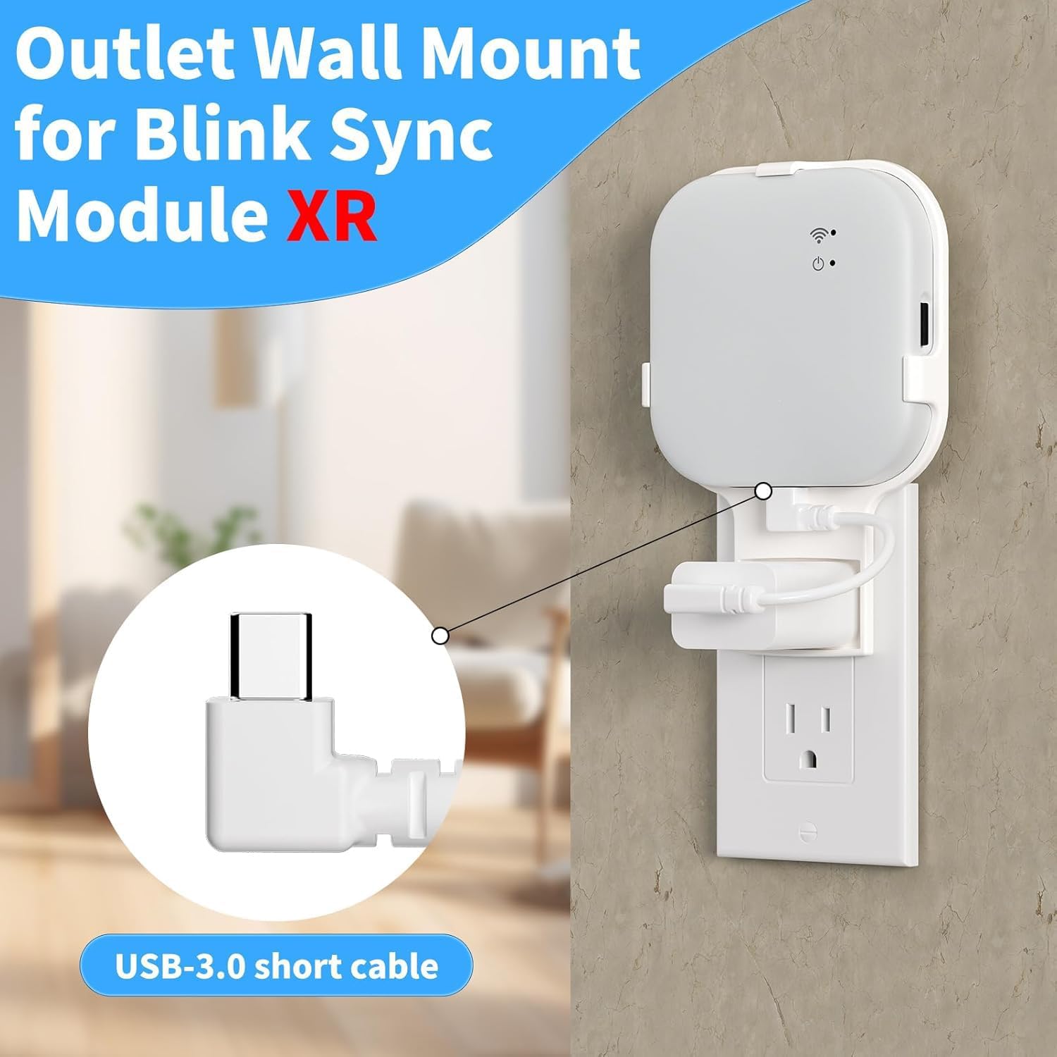 All-New Outlet Wall Mount for Blink Sync Module XR, Sync Module XR Mount Holder for Blink Outdoor Indoor Camera, No Messy Wires,No Screws Saving Space Camera Mount with Short Cable (1Pack)