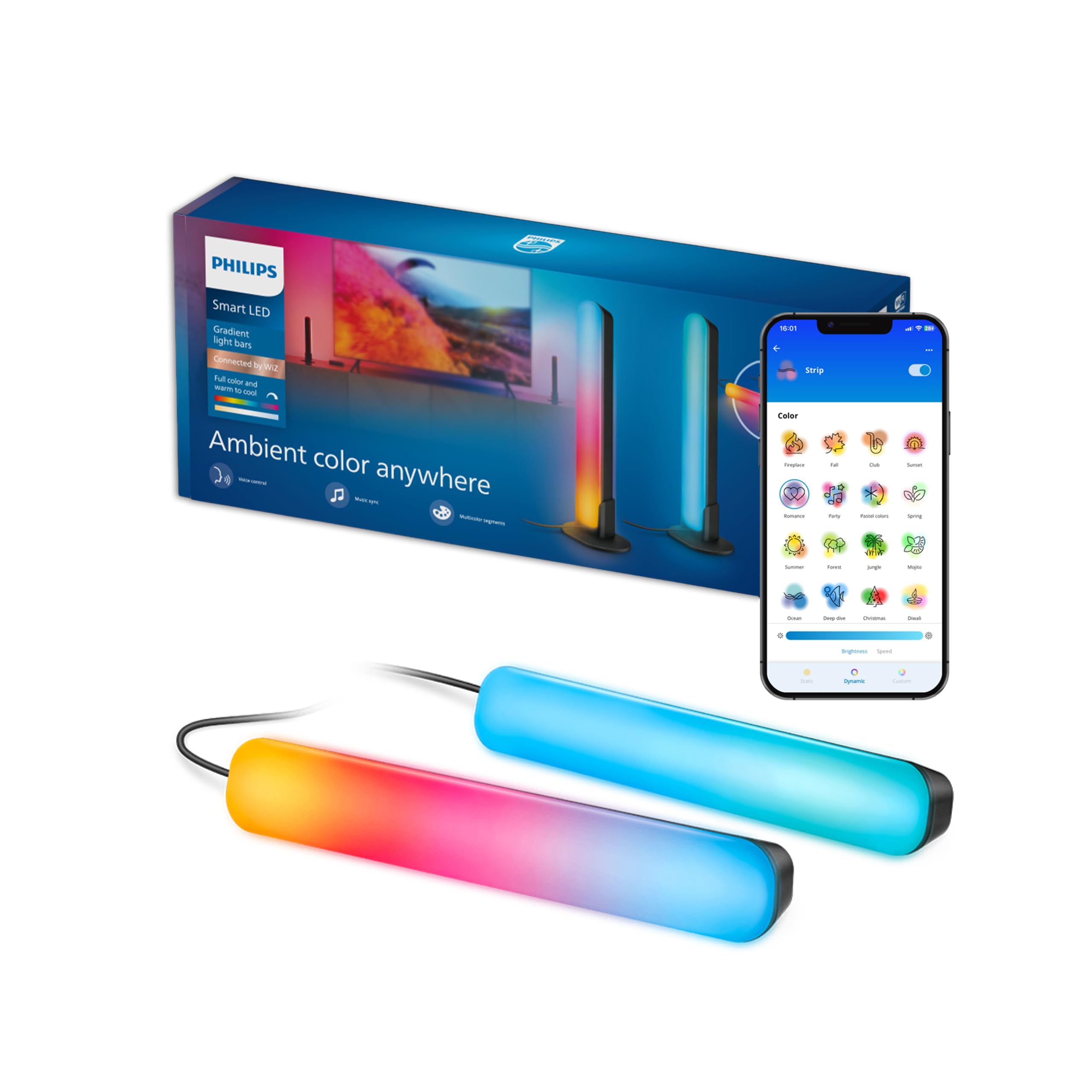 Philips Smart Lighting Gradient Barre Luminose, LED RGBIC, Lampada da Tavolo, Effetti Multicolore, Sinc TV e Musica, Luce Immersiva, Facile da Instal, Connected by WiZ, Alexa, Google Home, Apple Home