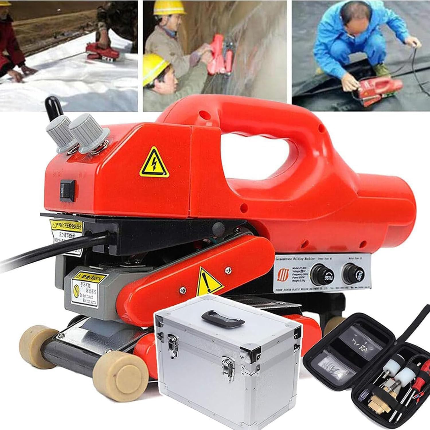 FHRKA 800W Geomembrane Climbing Welding Machine, HDPE Hot Wedge Welder, Plastic Membrane 32~842°F Geotextile Lining Welding Machine (10cm)