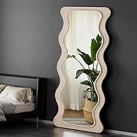 Vista 7 de Espejo ondulado de 65 x 24 pulgadas, espejo de longitud completa con marco de madera, espejo de piso, espejo de pared irregular, para colgar