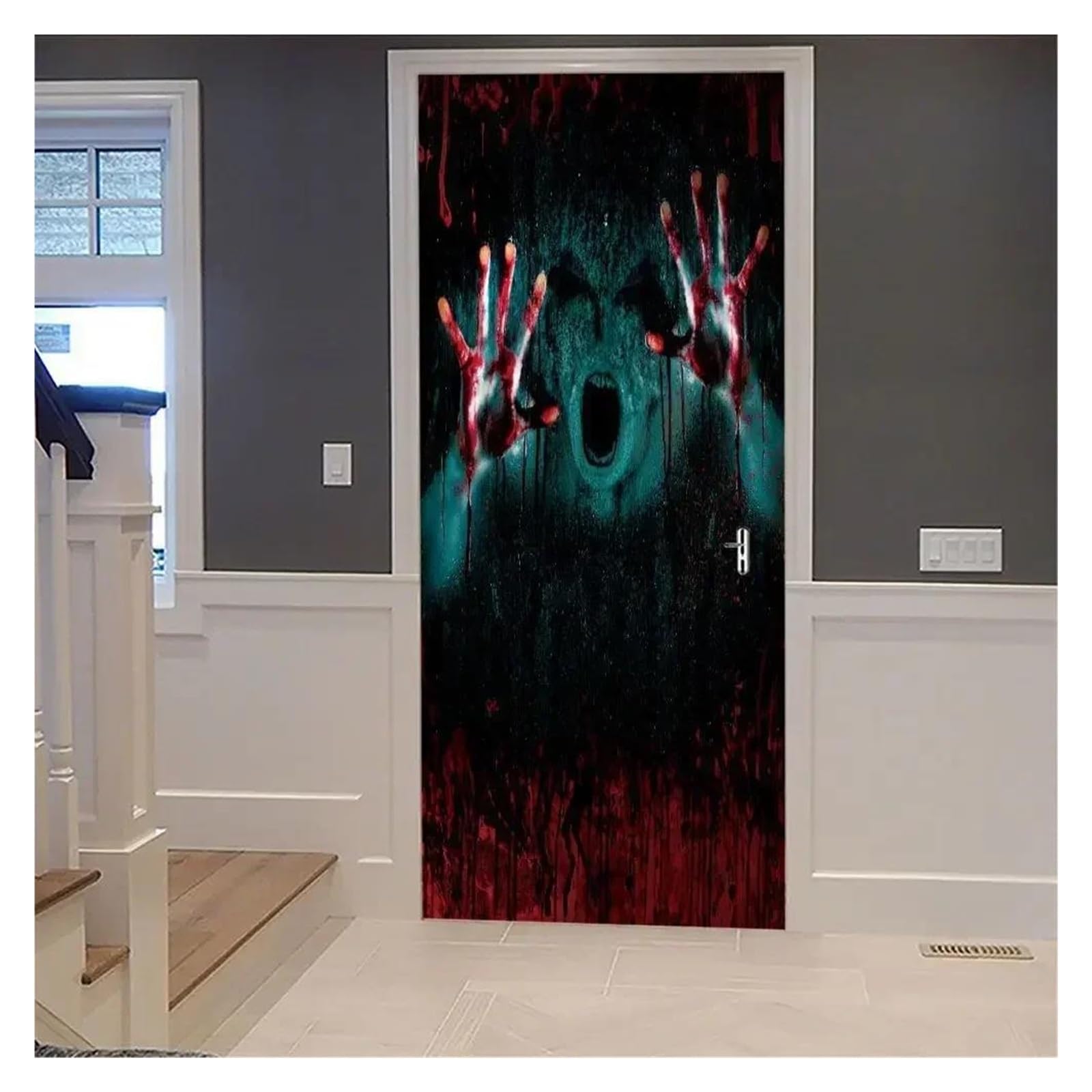 Amazon.co.jp: ドアデカール3D  スカル人間のスケルトンドアステッカーハロウィン壁紙デカール防水自己粘着デイ・オブ・ザ・デッド壁画(U,85x215cm) : ホーム＆キッチン  ドアデカール3D 面白いスカルドアステッカー死者の日スケルトンデカールホラーハロウィン壁画壁紙 ..., image size:1600x1600