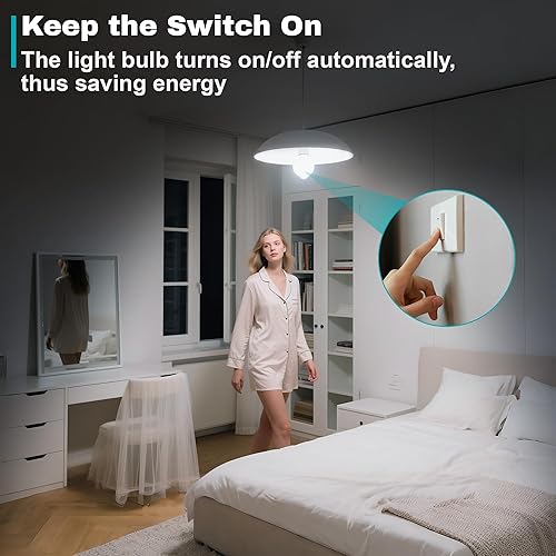 Miniatura 5 de Paquete de 4 bombillas con sensor de movimiento, 12 W (equivalente a 100 W), bombilla LED de seguridad E26 A19 para exterioresinteriores, bombilla