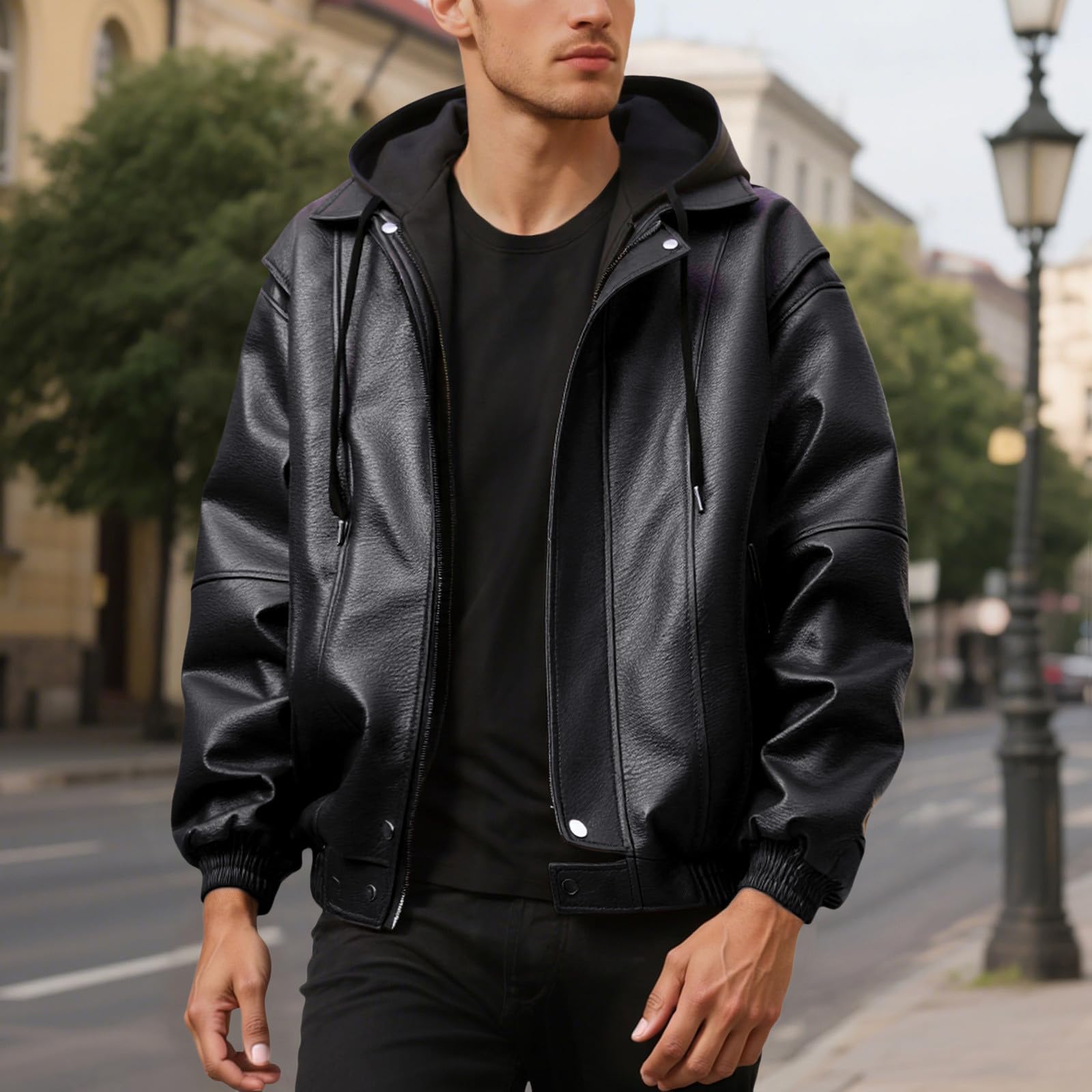 Chaqueta de piel para hombre, chaqueta de motorista con cremallera, clásica, vintage, de piel sintética, Rockabilly, motero, estilo rockero, punk, para el tiempo libre, chaqueta de rockero