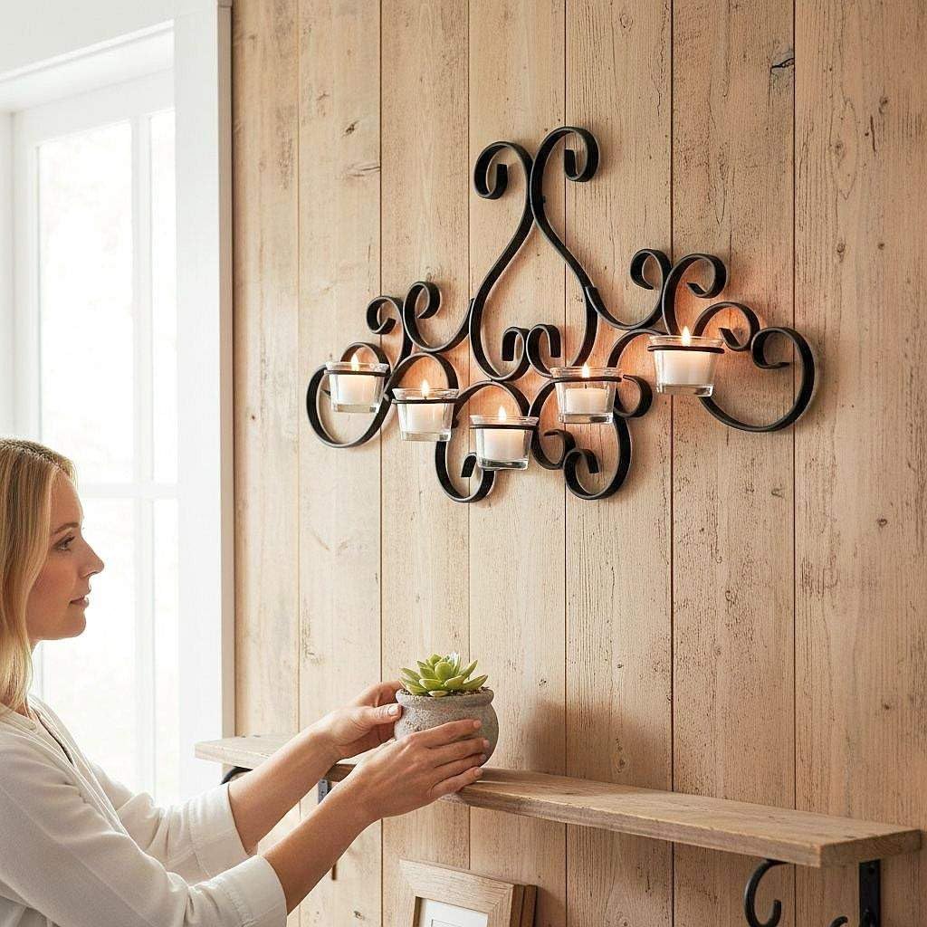 DanDiBo Wandteelichthalter Metall Schwarz Palace Wandkerzenhalter 63 cm Teelichthalter Wand Kerzenhalter Teelicht