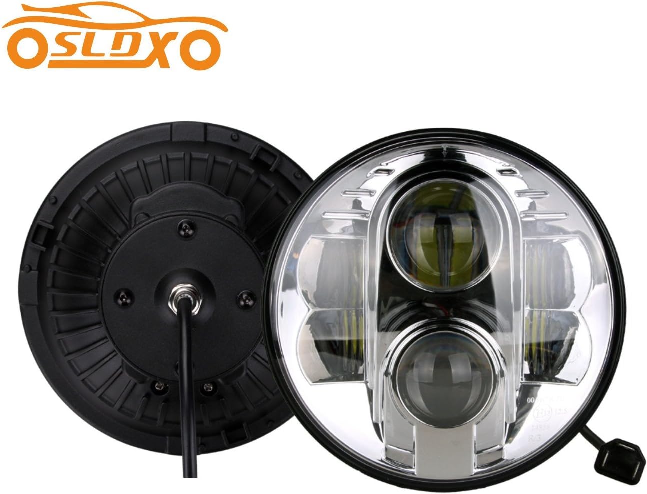 7 inch 46W Round Led Headlight (One Light) High/Low Beam 6000K 3800LM DOT ECE Approved 8pcs CREE XML-10w Leds Projector Headlights for Jeep off road Harley Davison -2 Year Warranty Chrome
