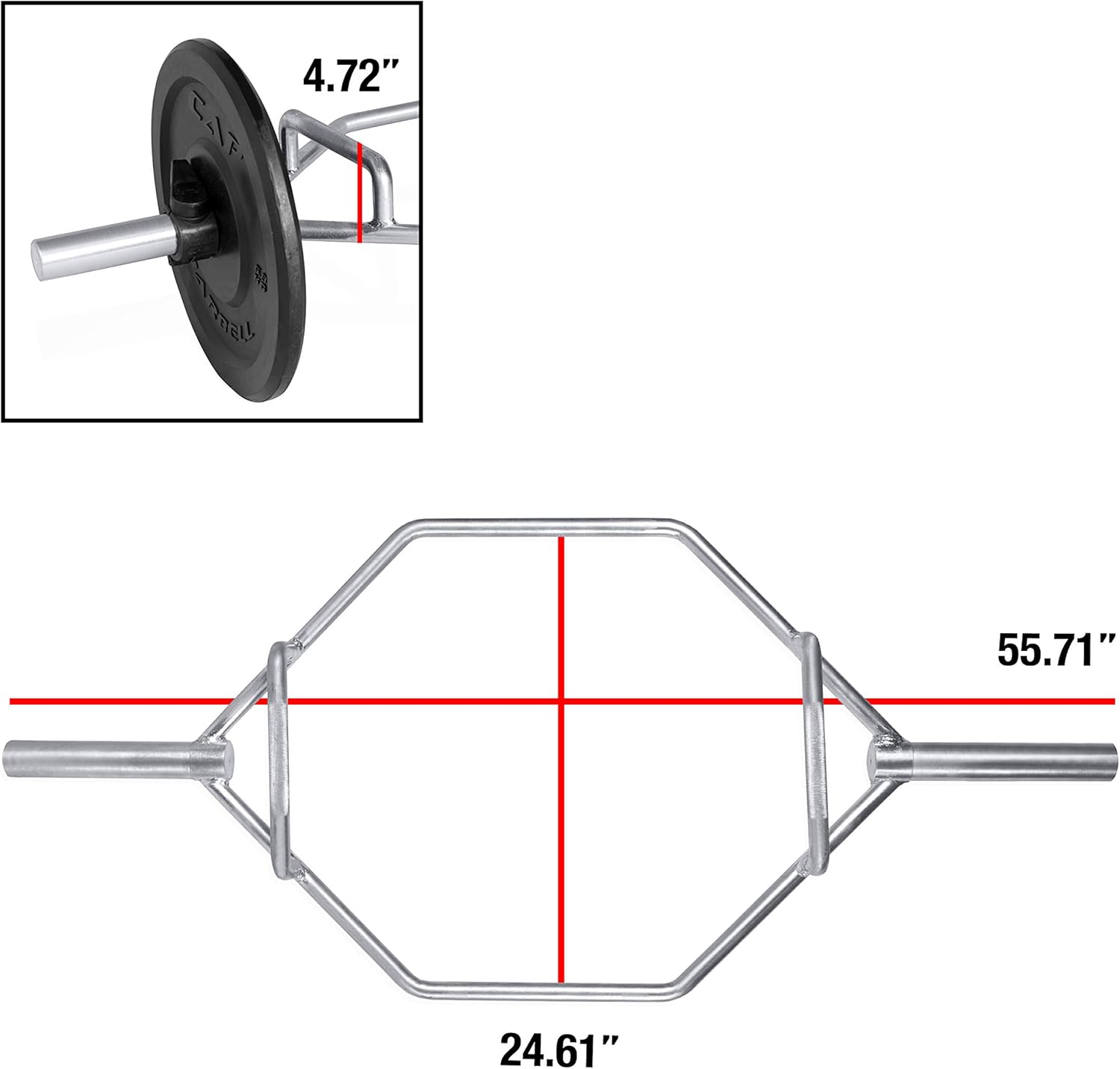 CAP Barbell Olympic Trap Bar, Shrug Bar, High Hex Bar with Raised Grips, Chrome