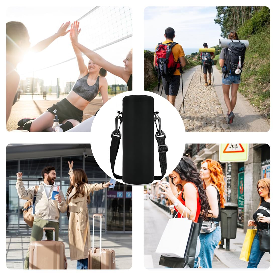JEYORZY 1Pezzi Protezione per Bottiglia D'acqua, 1000ML Porta Borraccia Termica Custodia Antiscottatura Custodia con Tracolla Regolabile, Portaborraccia, Borsa Termica per Borraccia, per Sport Viaggio
