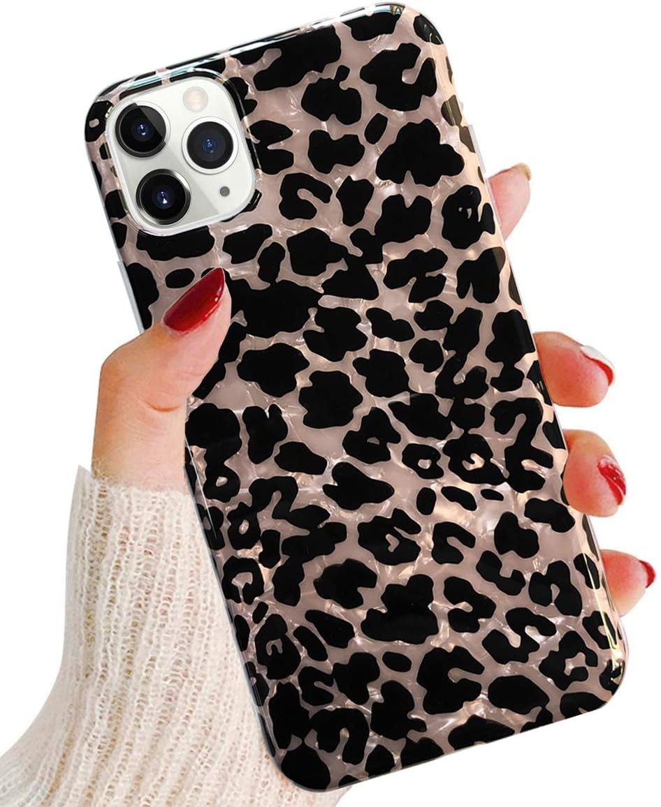 J.west iPhone 11 Pro Max Case Luxury Sparkle Bling Translucent Clear Leopard Cheetah Print Soft Silicone Phone Cover for Girls Women Slim Pattern Design Protective Case for iPhone 11 Pro Max 6.5 Peach
