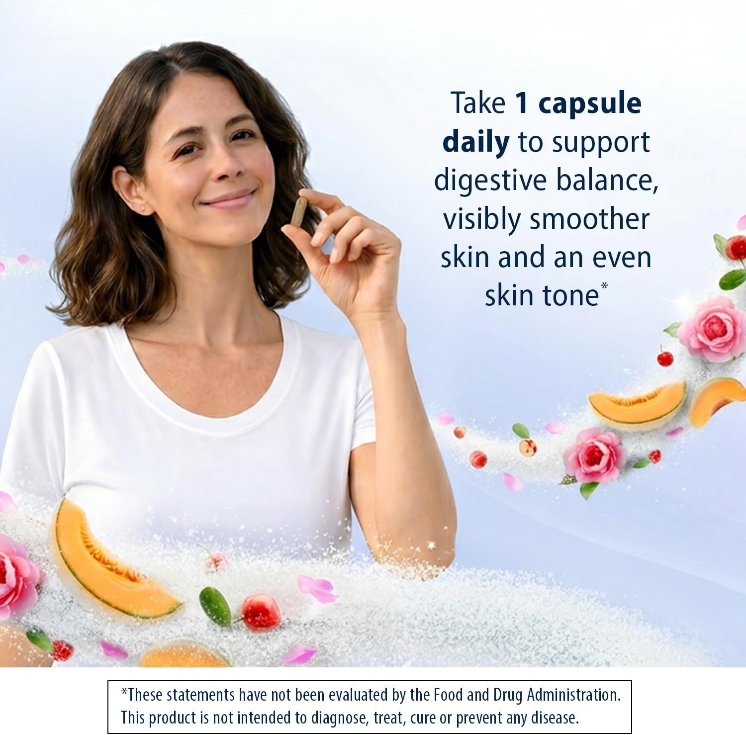 Florastor Digest and Skin Renew - Probiotic for Skincare and Digestive Health with French Melon, Damask Rose Extract, Acerola Cherry & Vitamin C, 30-Count