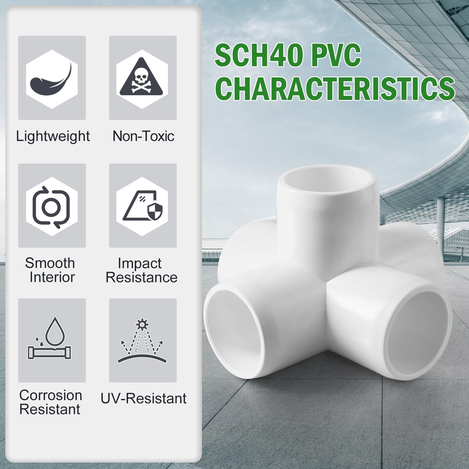 5 Way PVC Pipe Fittings 3/4 Inch, Zernmiarder White PVC Elbow Corner Side Outlet Tee Fitting, SCH40 Furniture Grade Pipe Connectors - Fits 3/4