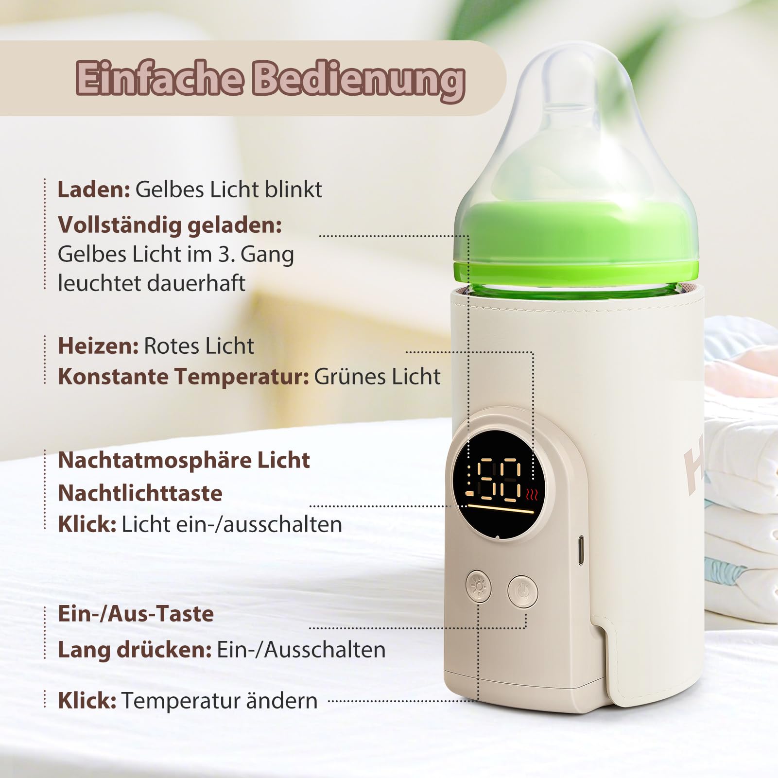 Portable Baby Bottle Warmer, Bottle Warmer Baby On the Go with LCD Display, USB Charging - Image 3