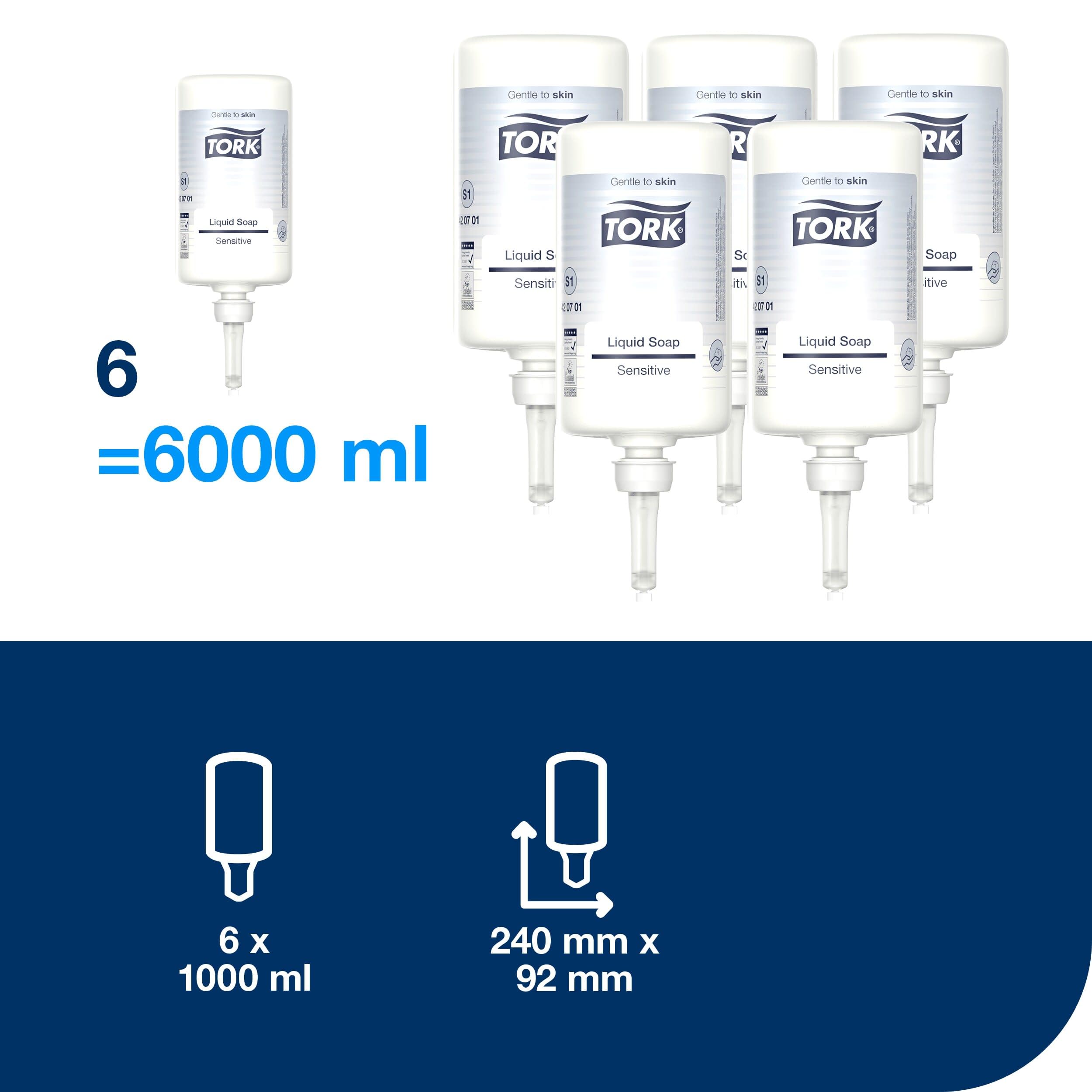 Tork Sensitive Hand 420701 - Sapone liquido S1, dermatologicamente testato, 6 x 1000 ml