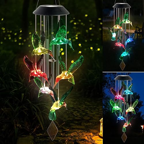 Miniatura 8 de Carillón de viento con bolas de cristal iluminadas por luces LED solares para colgar, decoración para exteriores, decoración de patios y jardines,