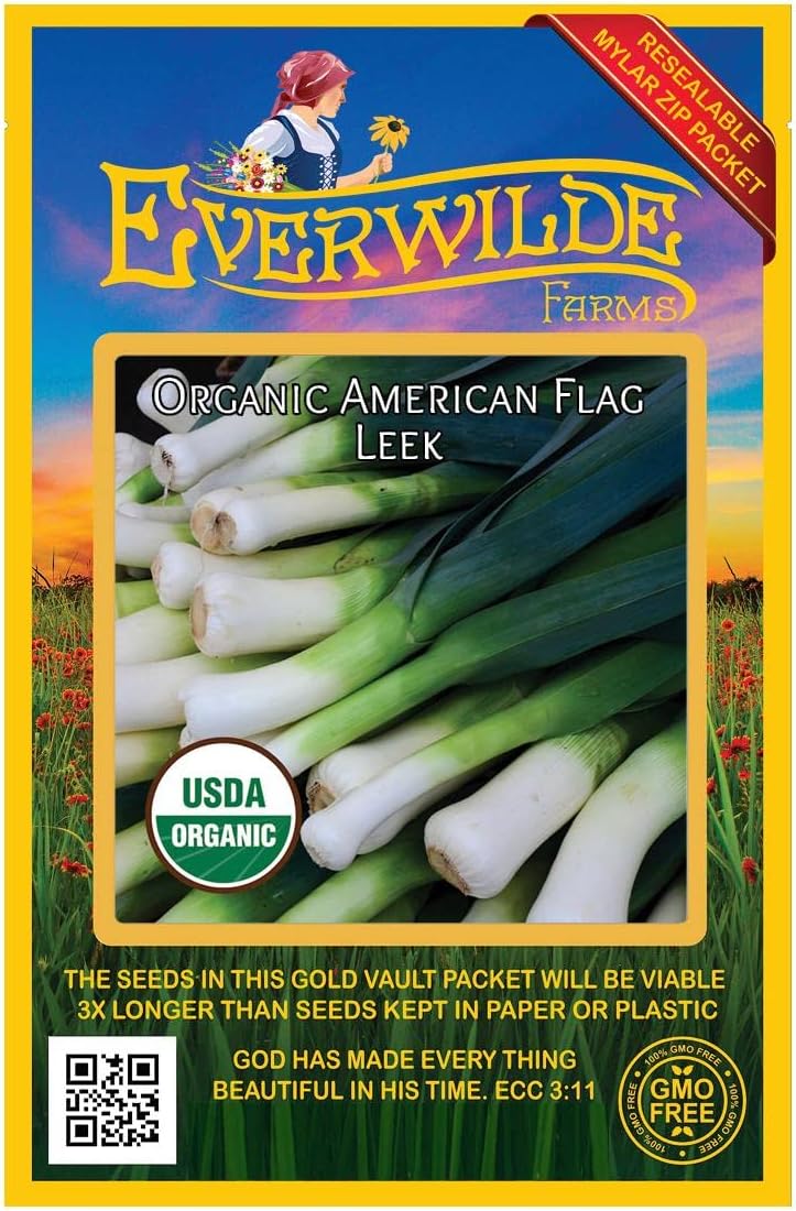 Everwilde Farms - 500 Organic American Flag Leek Seeds - Gold Vault Packet