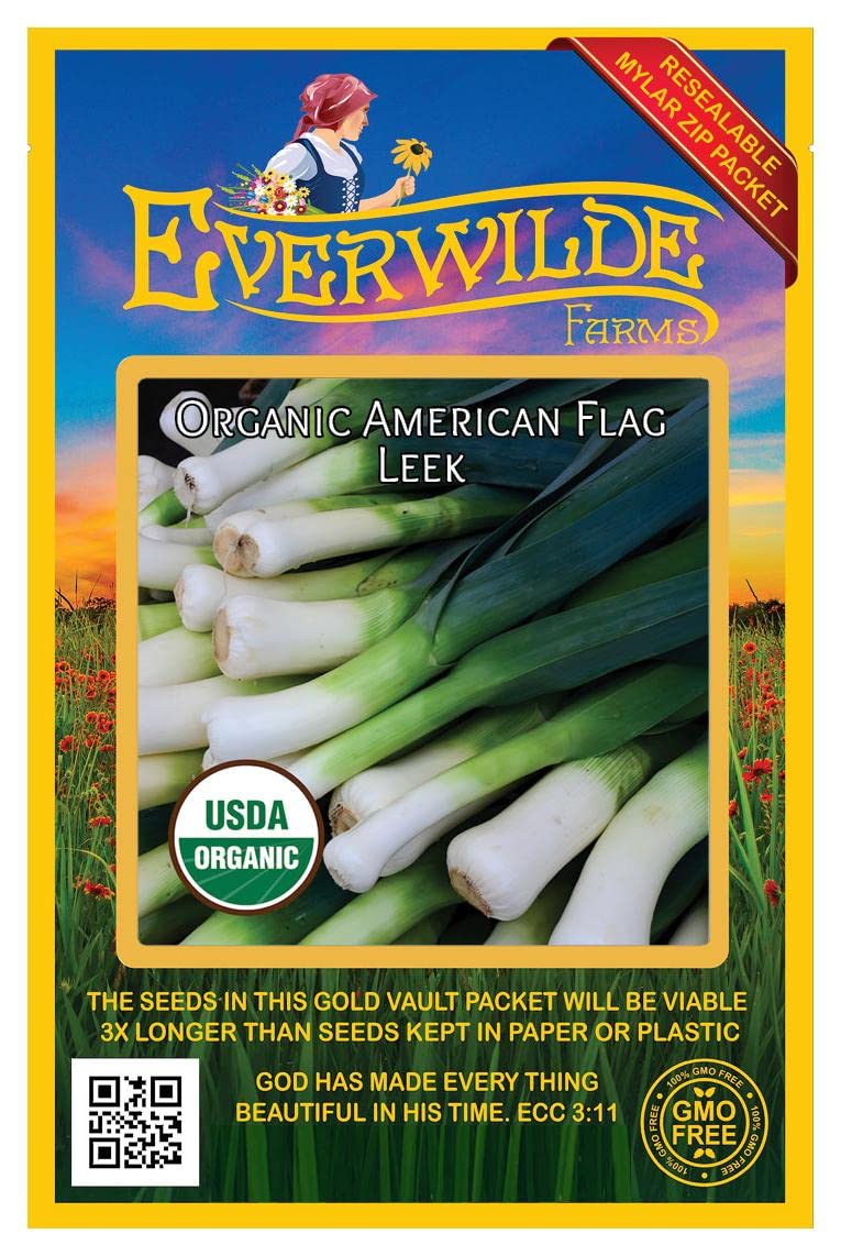 Everwilde Farms - 500 Organic American Flag Leek Seeds - Gold Vault Packet