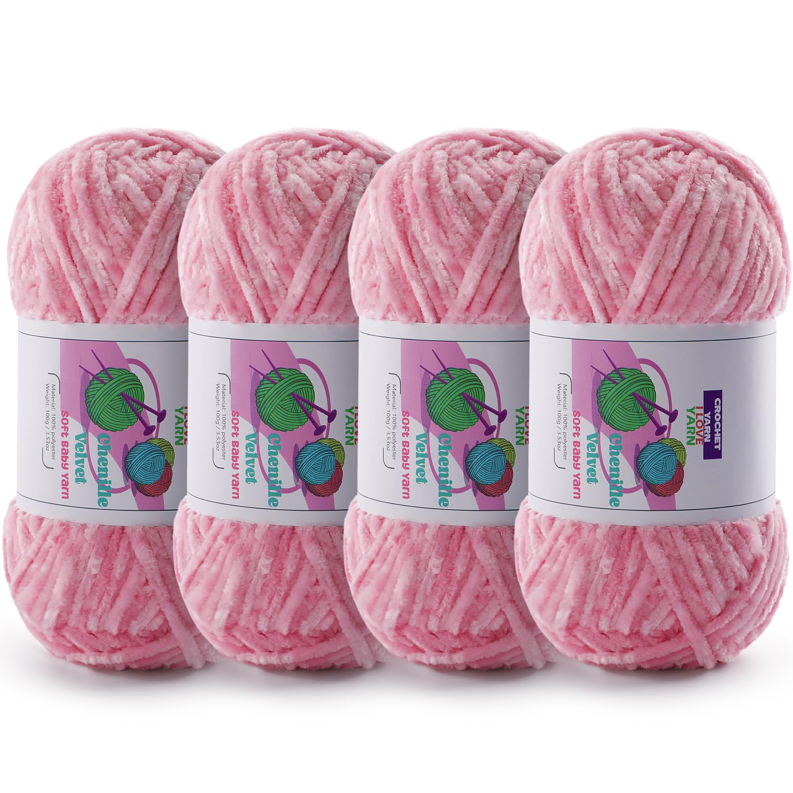Chenille Velvet Yarn for Crocheting, Pink Fuzzy Fluffy Yarn for Crochet