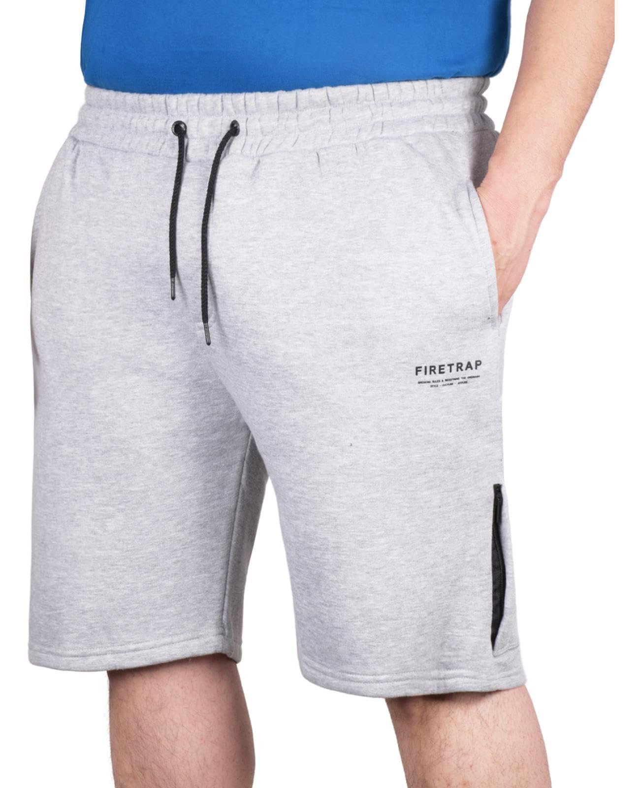 Firetrap Men's Fleece Jogger Shorts Plain Summer Sweat Bottoms Soft Jersey Fabric with Back Pocket Elastic Waist & Drawcord Casual Gym & Lounge Wear Grey Marl XL