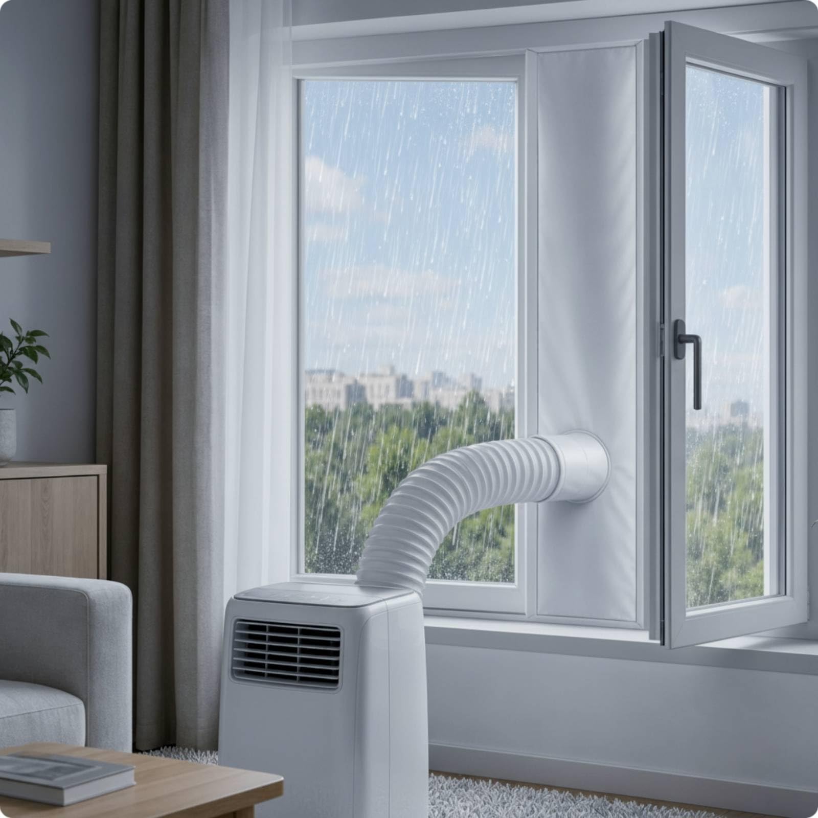 Joint Fenêtre avec Conduit Facile à Installer Kit Calfeutrage Fenêtre sans Perçage Tissu D'étanchéité avec Trou pour Particuliers, Locataires, 3 Mètres