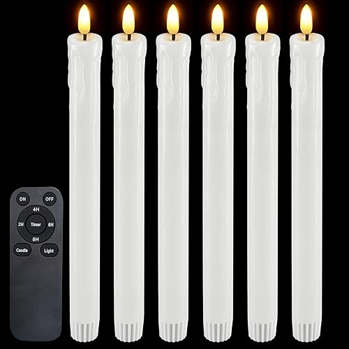 Miniatura 10 de Velas cónicas sin llama de Halloween con temporizador de 6 pulgadas de alto, funcionan con pilas, velas LED eléctricas para candelabros, decoración