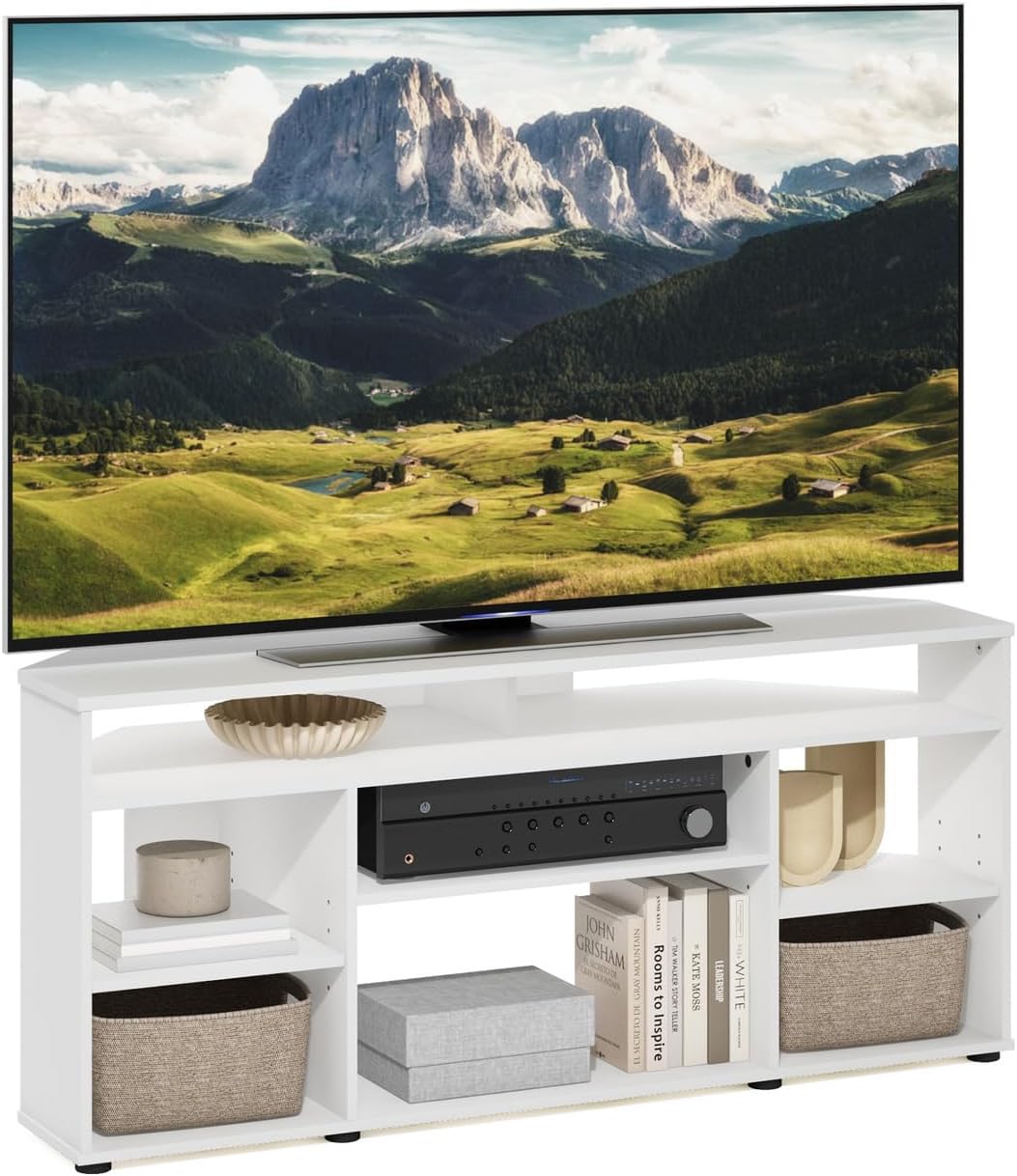 HomeStock Classic Charm Corner TV Stand TV up to 55 Inches, White
