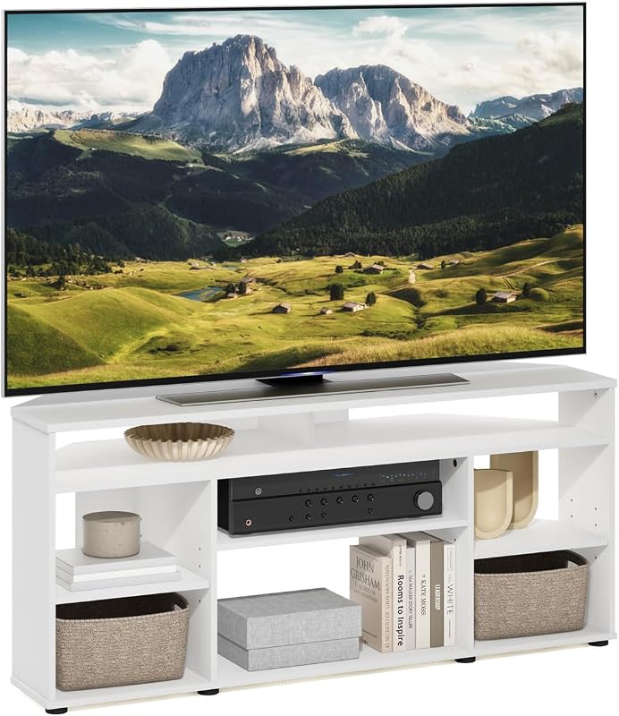 HomeStock Classic Charm Corner TV Stand TV up to 55 Inches, White image 4