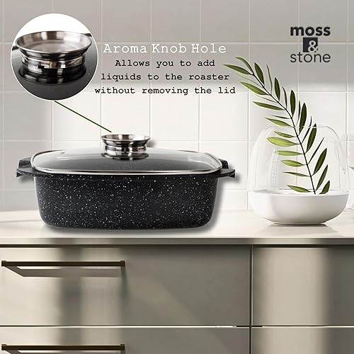 Miniatura 6 de Moss & Stone Olla ovalada de aluminio fundido a presión de 12 pulgadas, compatible con inducción, estufa de gas y placa de cerámica, olla de pasta