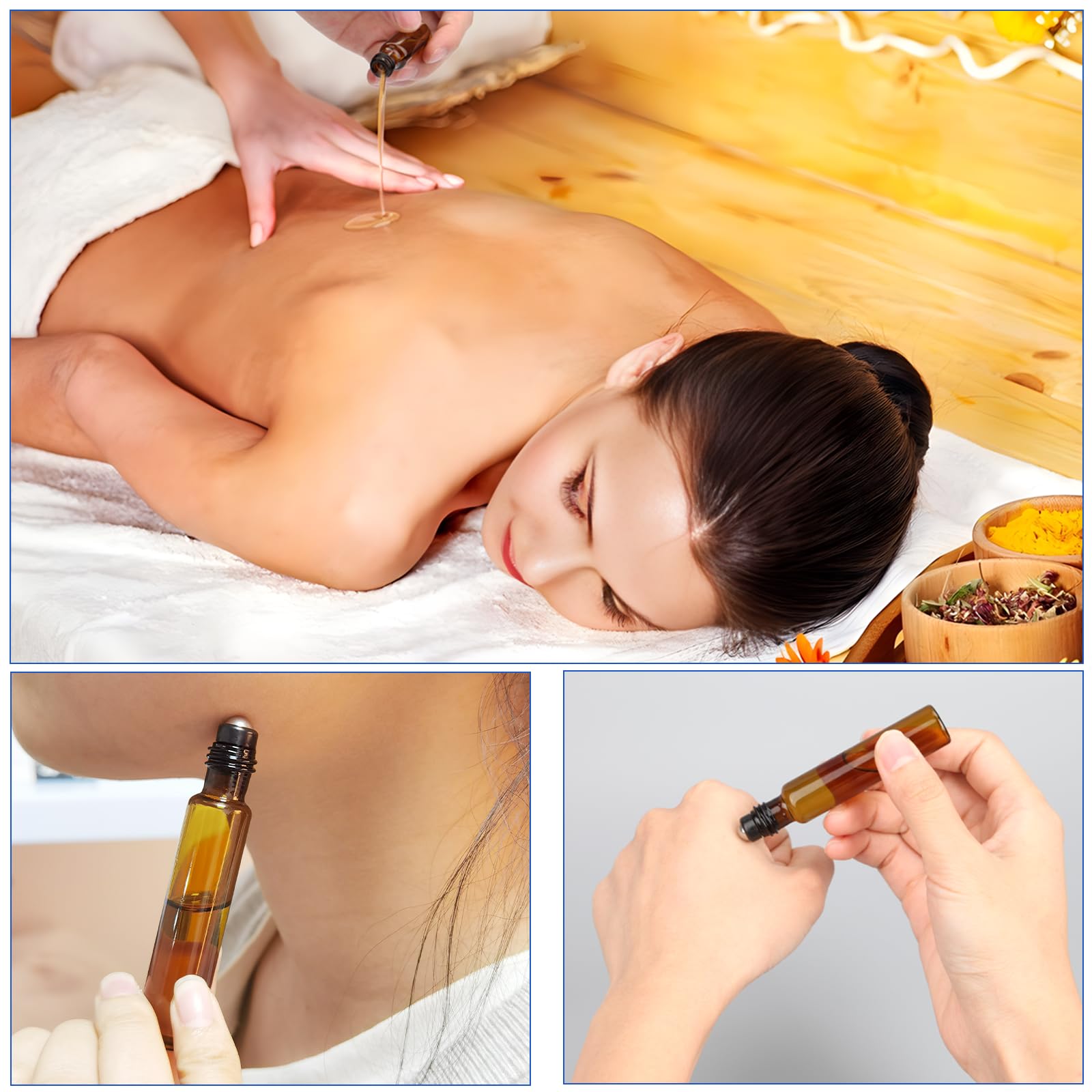 DKBT 30 bottiglie vuote da 10 ml, rollon, per olio essenziale, marrone, rollon, per oli con rullo in acciaio inox, oli essenziali, lozioni, profumi, massaggi