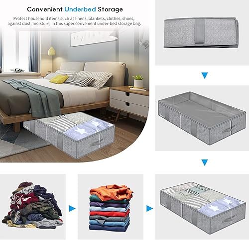 Miniatura 3 de Onlyeasy - Bolsas de almacenamiento grandes para debajo de la cama (2 unidades) con 4 asas y 2 cierres, para mantas y edredones.Organizadores