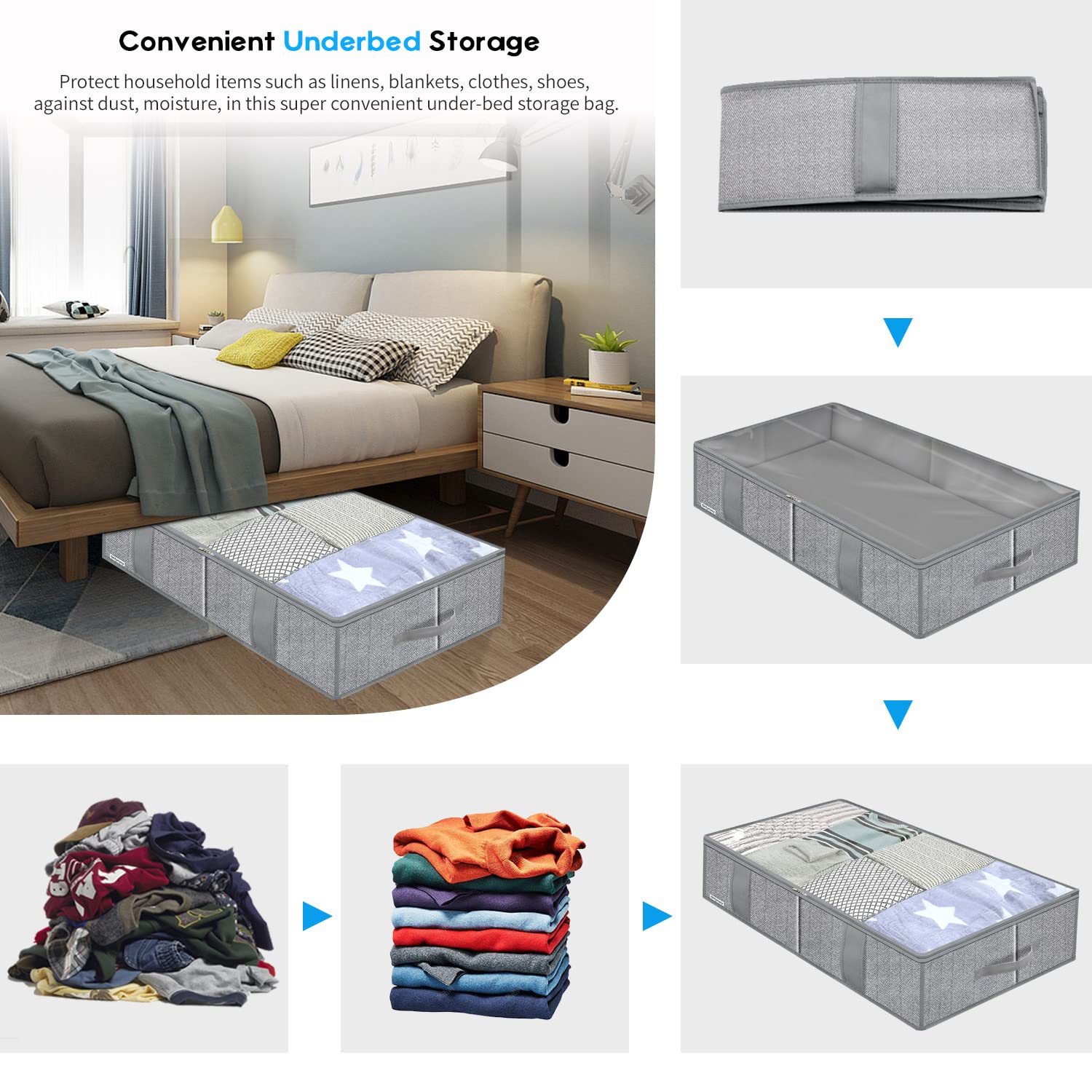 Onlyeasy Breathable Under Bed Storage Bags with 4 Reinforced Handles and Sturdy Side Wall - Image 3
