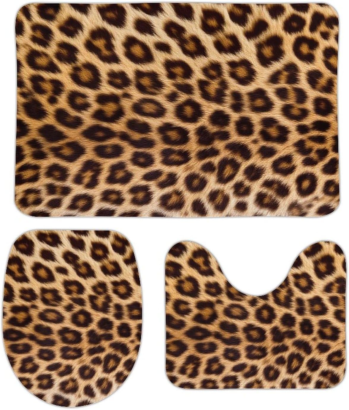 Leopard Printed Bathroom Rug Set Toilet Rug Set 3 Piece Absorbent Microfiber Memory Foam Bath Mat Sets Decorations 16"x24"