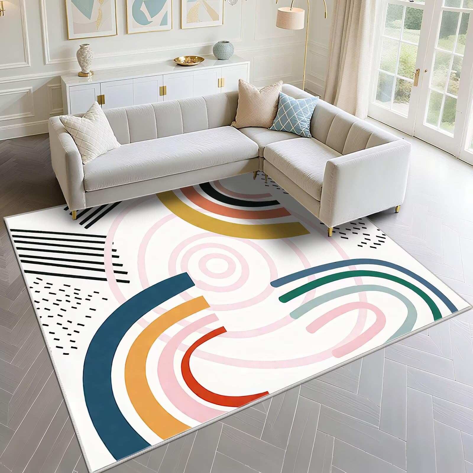 Paillasson extérieur design moderne 80x120cm tapis entrée anti dérapant rose blanc