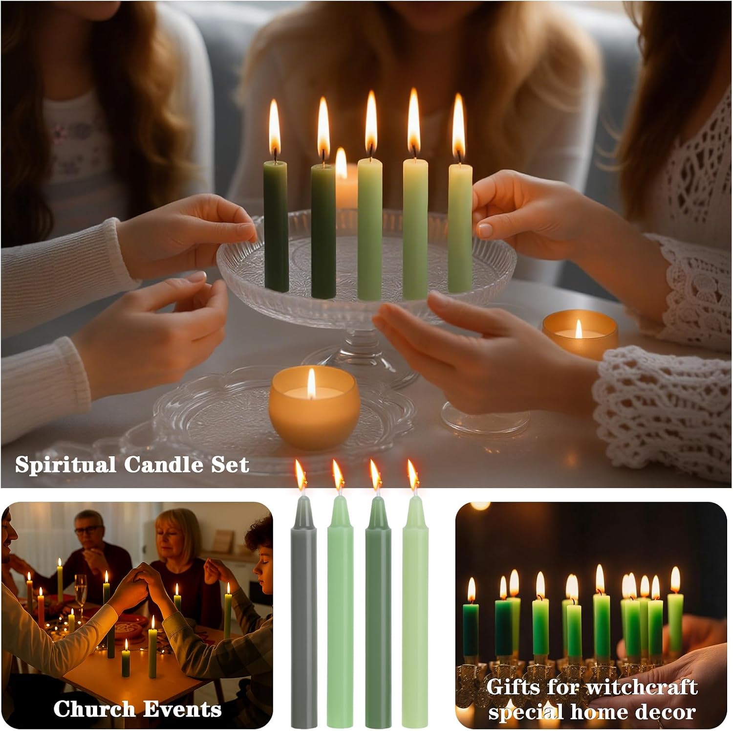Nuanchu 100pcs Green Spell Candles 4 Inch Unscented Mini Taper Candle Candlesticks Gradient Color for Chime Holders, Meditation, Birthday, Holiday Decoration, Ideal for Witches