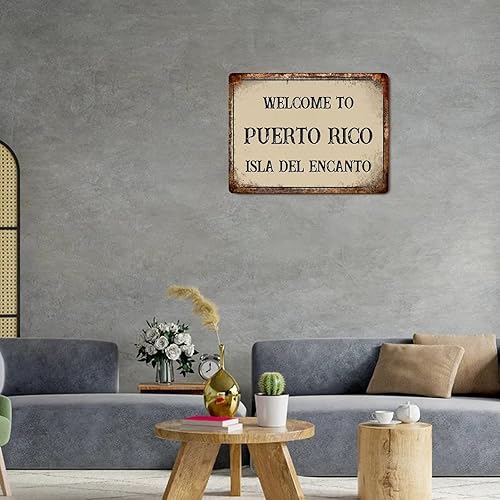 Miniatura 7 de Funlucy Letreros metálicos de Puerto Rico con texto en inglés Welcome to Puerto Rico Isla Del Encanto  Placa de lata de aluminio retro para casa de