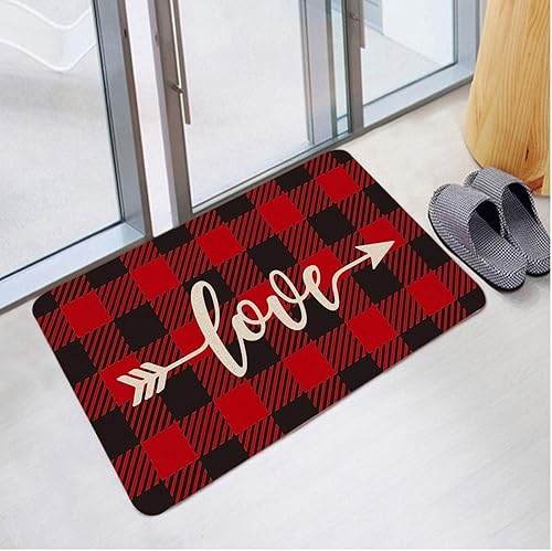 Tapete para puerta del día de San Valentín antideslizante retro rojo rosa para entrada lavable decorativo para baño sala de estar dormitorio entrada