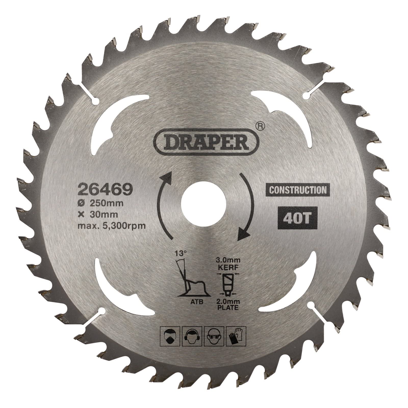 Draper TCT Construction Circular Saw Blade 250mm 40T 30mm
